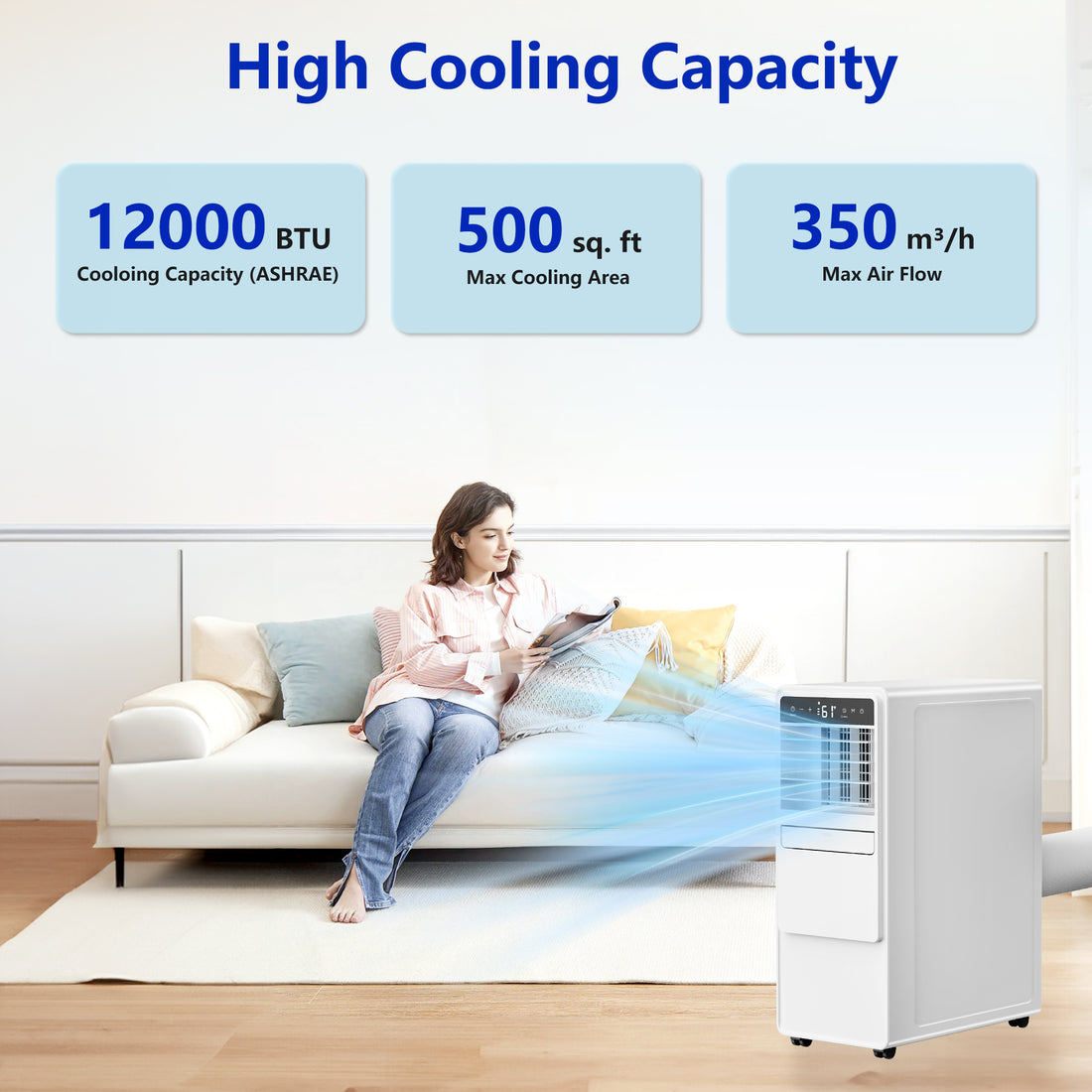 Lcxmtv 12000 BTU Ashare Portable Air Conditioner for Room up to 500 Sq. ft, 3-in-1 Portable AC Unit with Cool, Dehumidifier & Fan, Backlit Remote, 24H Timer, Auto & Sleep Mode